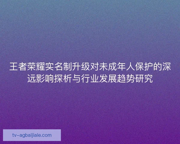王者荣耀实名制升级对未成年人保护的深远影响探析与行业发展趋势研究